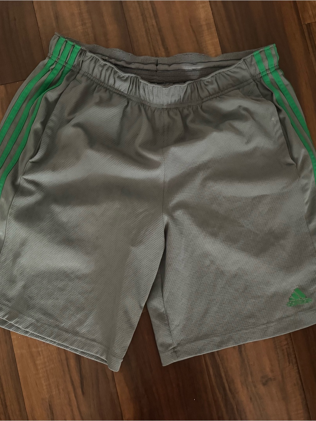 Adidas Men’s Gray Athletic Shorts With Green Accents